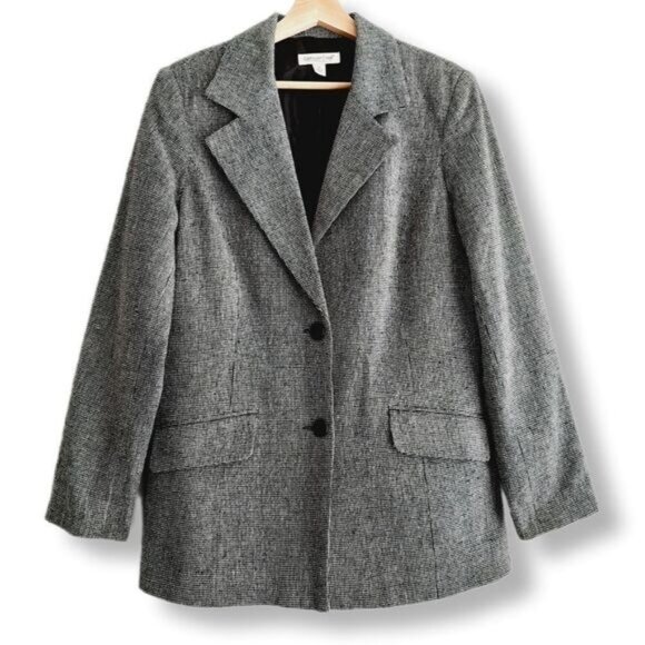 COLDWATER CREEK 100% Silk Micro Grid Classic Blazer Jacket Sz 12 - Picture 1 of 10